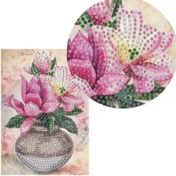 Diamond-Painting-Grußkarte, Strass, Magnolie in Vase 1, 11,5cm x 16,5cm, inkl. Zubehör