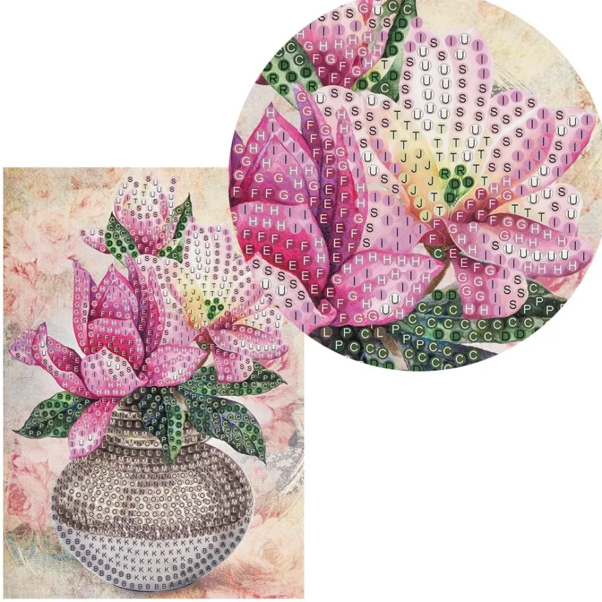 Diamond-Painting-Grußkarte, Strass, Magnolie in Vase 1, 11,5cm x 16,5cm, inkl. Zubehör