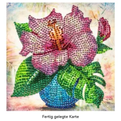 Diamond-Painting-Grußkarte, Strass, Hibiskus in Vase, 16cm x 16cm, inkl. Zubehör