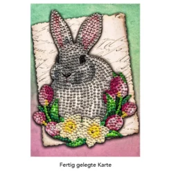 Diamond-Painting-Grußkarte, Strass, Hase mit Tulpen & Narzissen, 11,5cm x 16,5cm, inkl. Zubehör