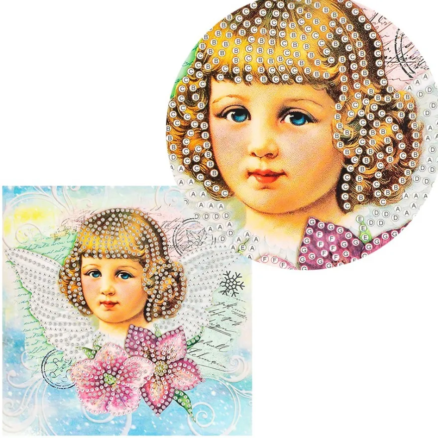 Diamond-Painting-Grußkarte, Strass, Nostalgischer Engel, 16cm x 16cm, inkl. Zubehör