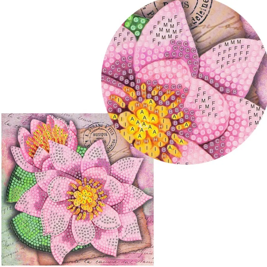 Diamond-Painting-Grußkarte, Strass, Lotusblüten, 16cm x 16cm, inkl. Zubehör