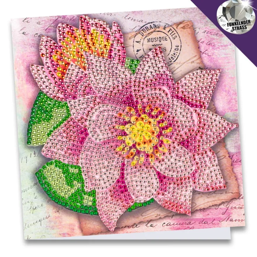Diamond-Painting-Grußkarte, Strass, Lotusblüten, 16cm x 16cm, inkl. Zubehör