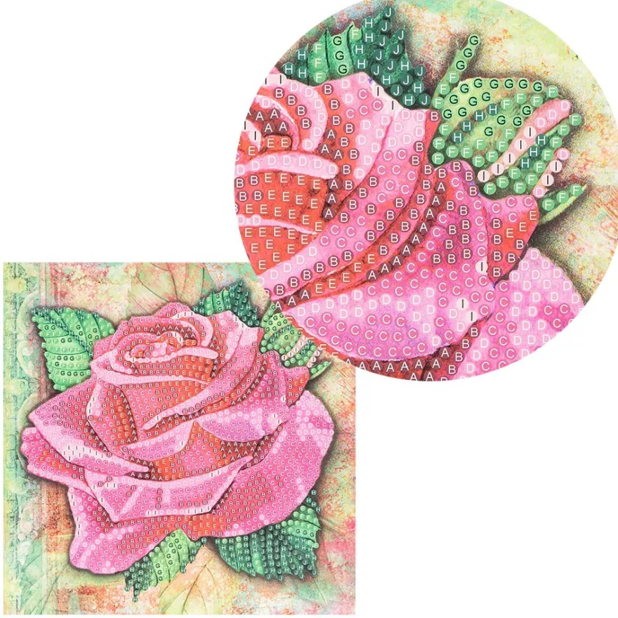 Diamond-Painting-Grußkarte, Strass, Rose in Pink, 16cm x 16cm, inkl. Zubehör
