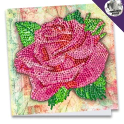 Diamond-Painting-Grußkarte, Strass, Rose in Pink, 16cm x 16cm, inkl. Zubehör