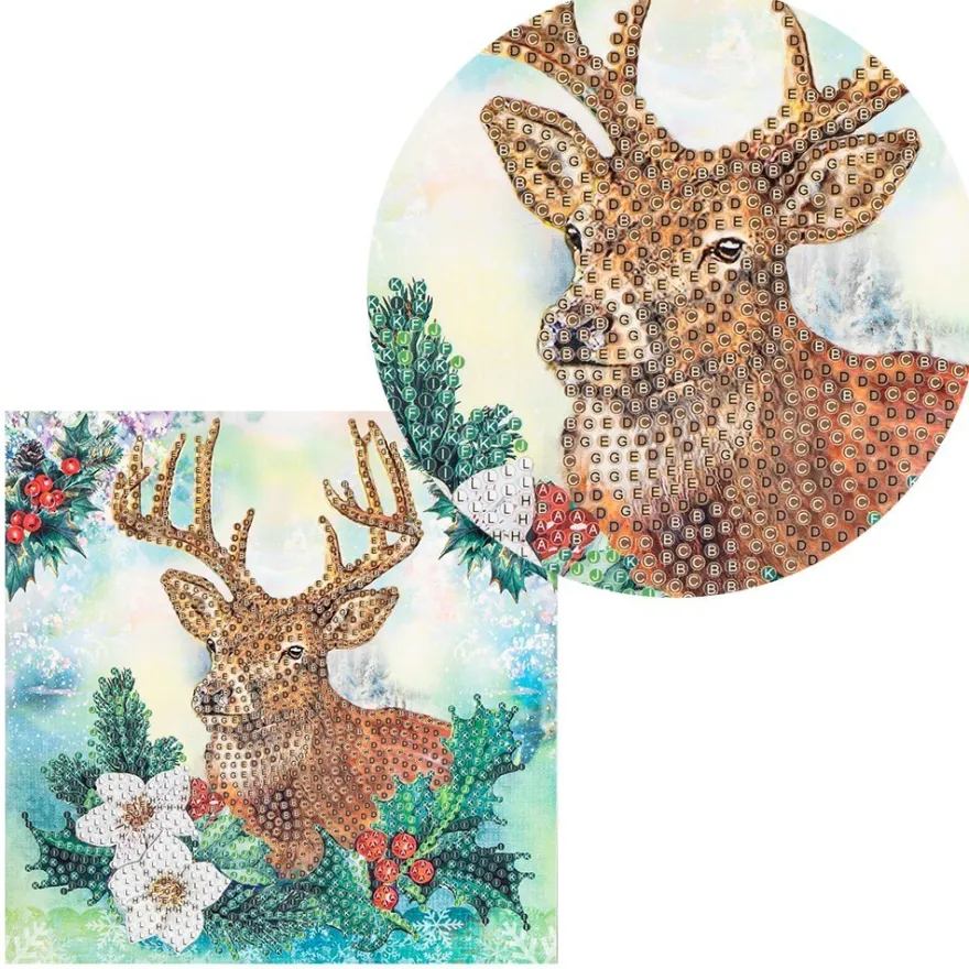 Diamond-Painting-Grußkarte, Strass, Hirsch, 16cm x 16cm, inkl. Zubehör