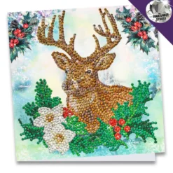 Diamond-Painting-Grußkarte, Strass, Hirsch, 16cm x 16cm, inkl. Zubehör