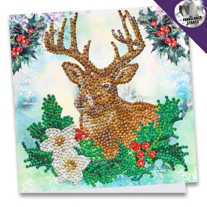 Diamond-Painting-Grußkarte, Strass, Hirsch, 16cm x 16cm, inkl. Zubehör