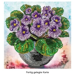 Diamond-Painting-Grußkarte, Strass, Veilchen in Vase, 16cm x 16cm, inkl. Zubehör