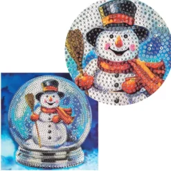 Diamond-Painting-Grußkarte, Strass, Schneekugel mit Schneemann, 16cm x 16cm, inkl. Zubehör