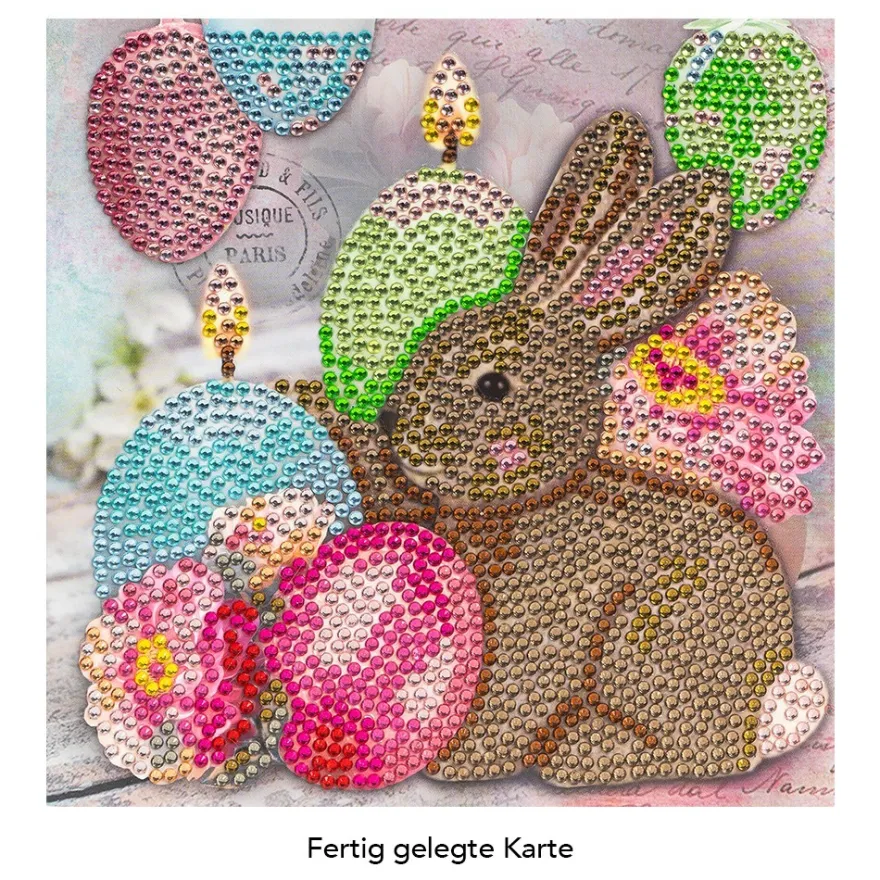Diamond-Painting-Grußkarte, Strass, Kaninchen mit Kerze, 16cm x 16cm, inkl. Zubehör
