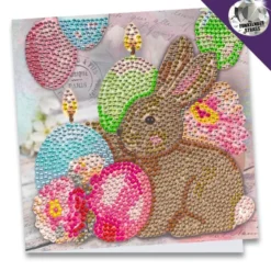 Diamond-Painting-Grußkarte, Strass, Kaninchen mit Kerze, 16cm x 16cm, inkl. Zubehör