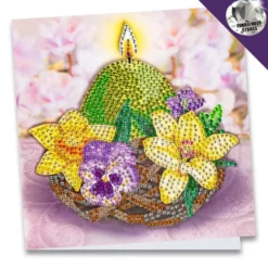 Diamond-Painting-Grußkarte, Strass, Kerze im Nest mit Blüten, 16cm x 16cm, inkl. Zubehör