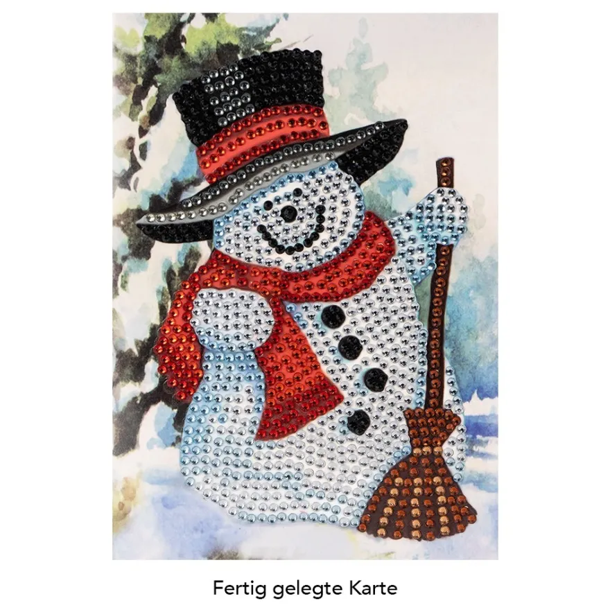 Diamond-Painting-Grußkarte, Strass, Schneemann mit Zylinder, 11,5cm x 16,5cm, inkl. Zubehör