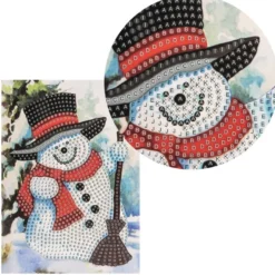 Diamond-Painting-Grußkarte, Strass, Schneemann mit Zylinder, 11,5cm x 16,5cm, inkl. Zubehör