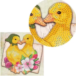 Diamond-Painting-Grußkarte, Strass, Entenküken mit rosafarbenen Blüten, 16cm x 16cm, inkl. Zubehör