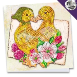 Diamond-Painting-Grußkarte, Strass, Entenküken mit rosafarbenen Blüten, 16cm x 16cm, inkl. Zubehör
