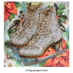Diamond-Painting-Grußkarte, Strass, Schlittschuhe mit Weihnachtsstern, 16cm x 16cm, inkl. Zubehör