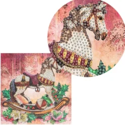 Diamond-Painting-Grußkarte, Strass, Schaukelpferd, 16cm x 16cm, inkl. Zubehör