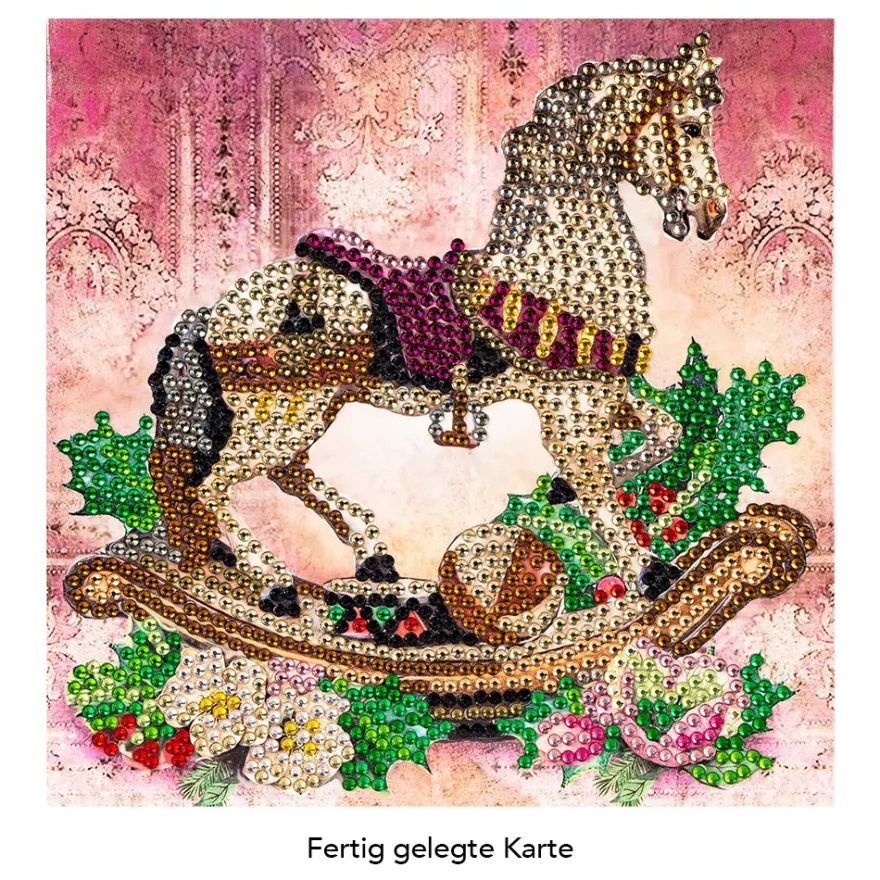 Diamond-Painting-Grußkarte, Strass, Schaukelpferd, 16cm x 16cm, inkl. Zubehör