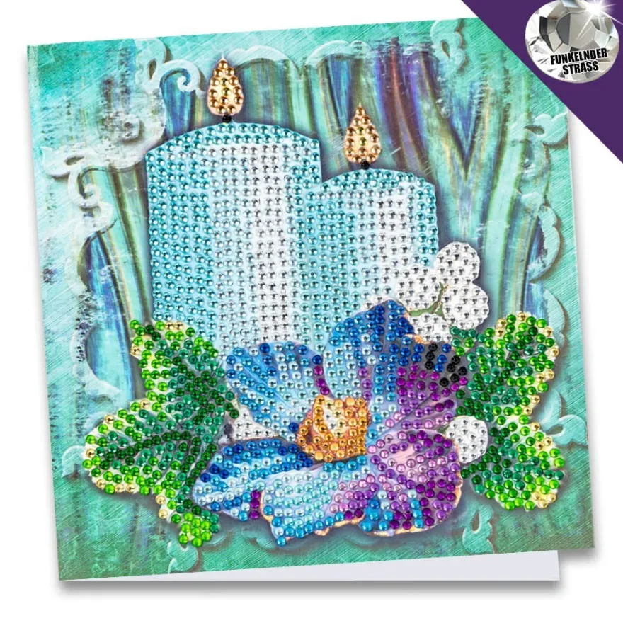 Diamond-Painting-Grußkarte, Strass, Kerzen mit Christrose, 16cm x 16cm, inkl. Zubehör