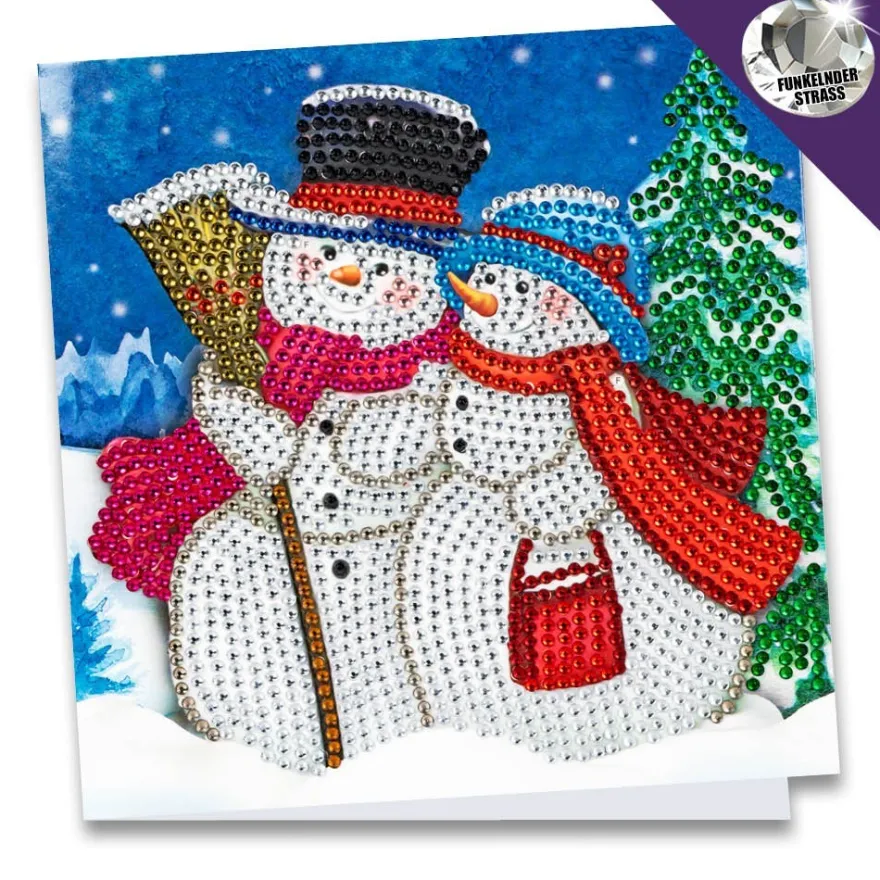 Diamond-Painting-Grußkarte, Strass, Schneemänner 3, 16cm x 16cm, inkl. Zubehör