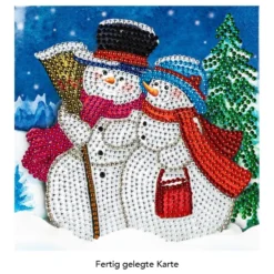 Diamond-Painting-Grußkarte, Strass, Schneemänner 3, 16cm x 16cm, inkl. Zubehör