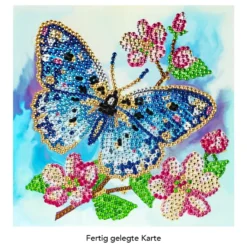 Diamond-Painting-Grußkarte, Strass, Blauer Schmetterling mit Blüten, 16cm x 16cm, inkl. Zubehör