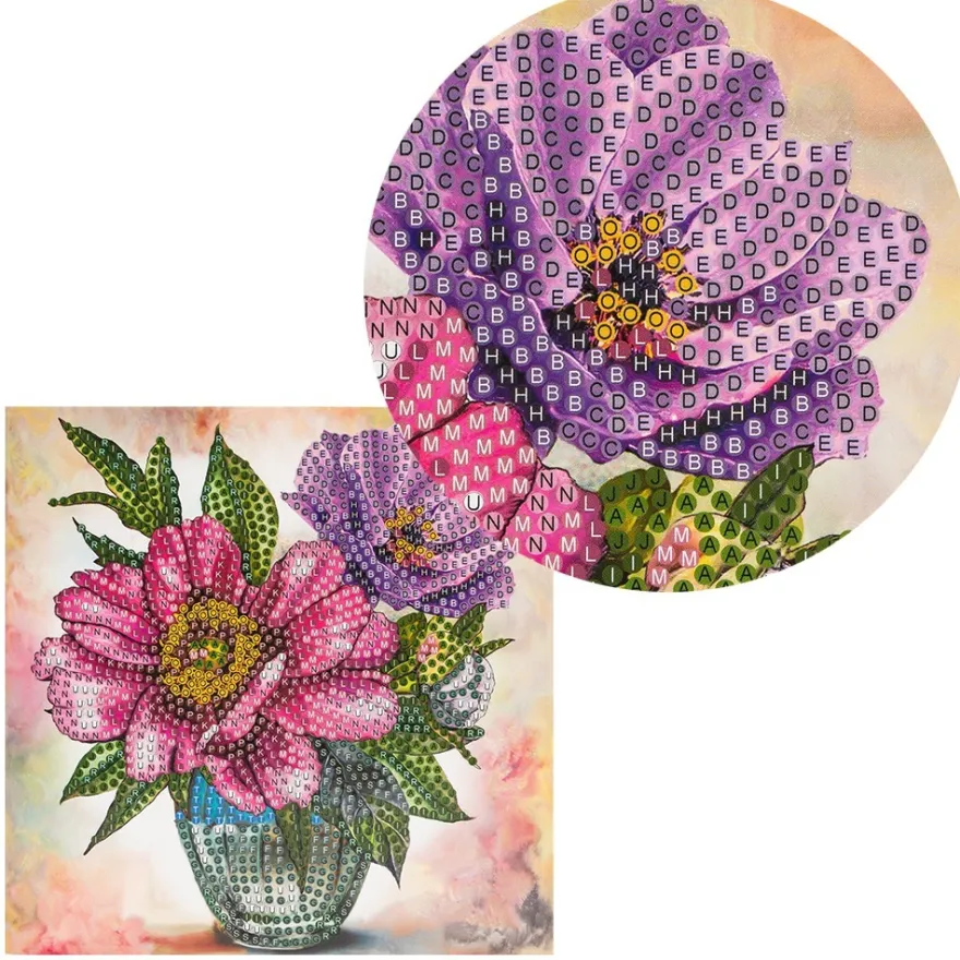 Diamond-Painting-Grußkarte, Strass, Anemonen in Vase, 16cm x 16cm, inkl. Zubehör