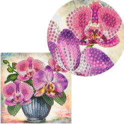 Diamond-Painting-Grußkarte, Strass, Orchideen in Vase, 16cm x 16cm, inkl. Zubehör
