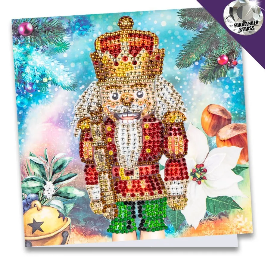 Diamond-Painting-Grußkarte, Strass, Nussknacker, 16cm x 16cm, inkl. Zubehör