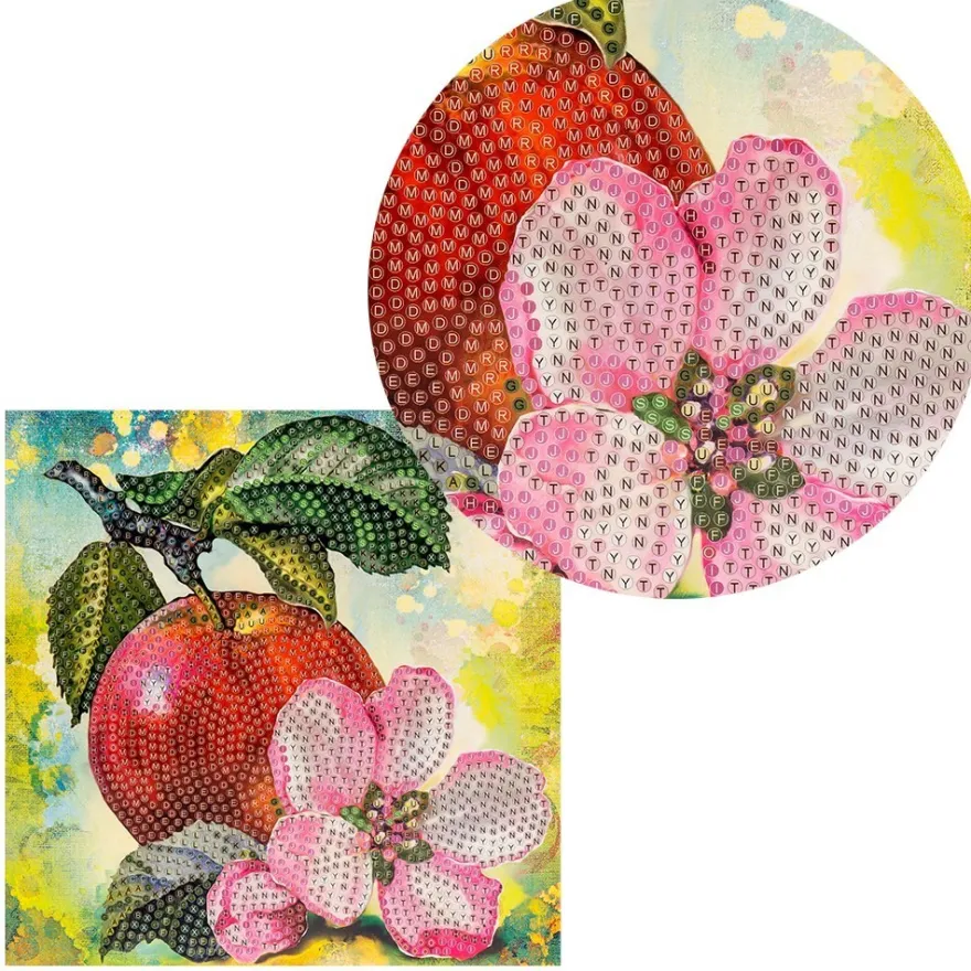 Diamond-Painting-Grußkarte, Strass, Apfel mit Blüte, 16cm x 16cm, inkl. Zubehör
