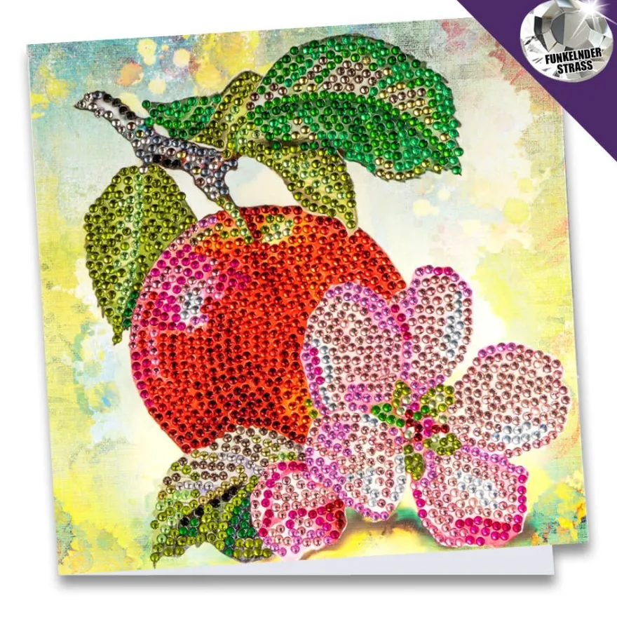 Diamond-Painting-Grußkarte, Strass, Apfel mit Blüte, 16cm x 16cm, inkl. Zubehör