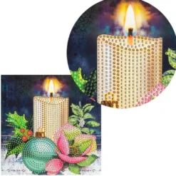 Diamond-Painting-Grußkarte, Strass, Kerze mit Weihnachtskugel, 16cm x 16cm, inkl. Zubehör