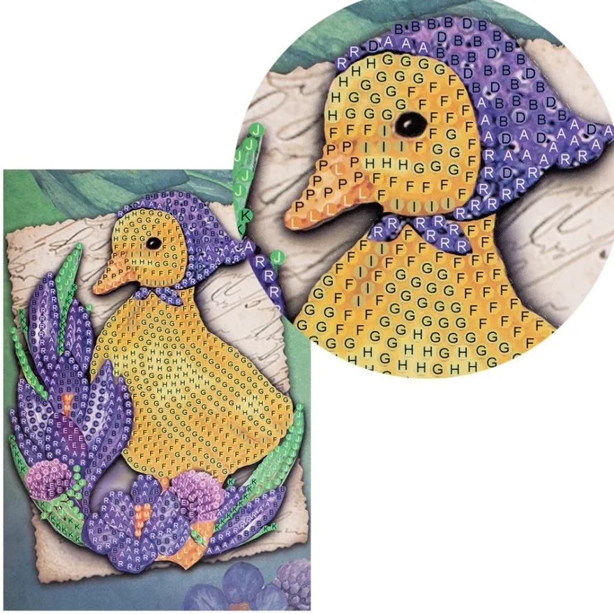 Diamond-Painting-Grußkarte, Strass, Entenküken mit Krokussen, 11,5cm x 16,5cm, inkl. Zubehör
