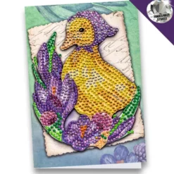 Diamond-Painting-Grußkarte, Strass, Entenküken mit Krokussen, 11,5cm x 16,5cm, inkl. Zubehör