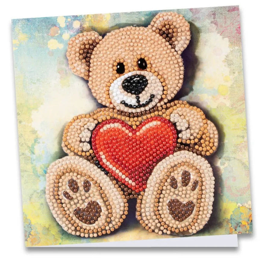 Diamond-Painting-Grußkarte, Teddybär mit Herz, 16cm x 16cm, inkl. Zubehör