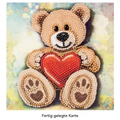 Diamond-Painting-Grußkarte, Teddybär mit Herz, 16cm x 16cm, inkl. Zubehör