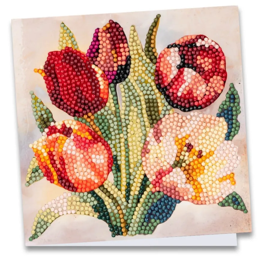 Diamond-Painting-Grußkarte, Vintage Tulpenstrauß, 16cm x 16cm, inkl. Zubehör