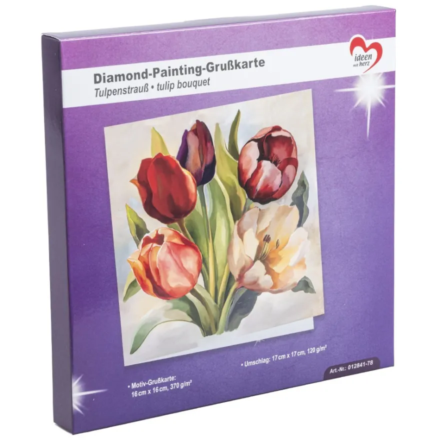 Diamond-Painting-Grußkarte, Vintage Tulpenstrauß, 16cm x 16cm, inkl. Zubehör
