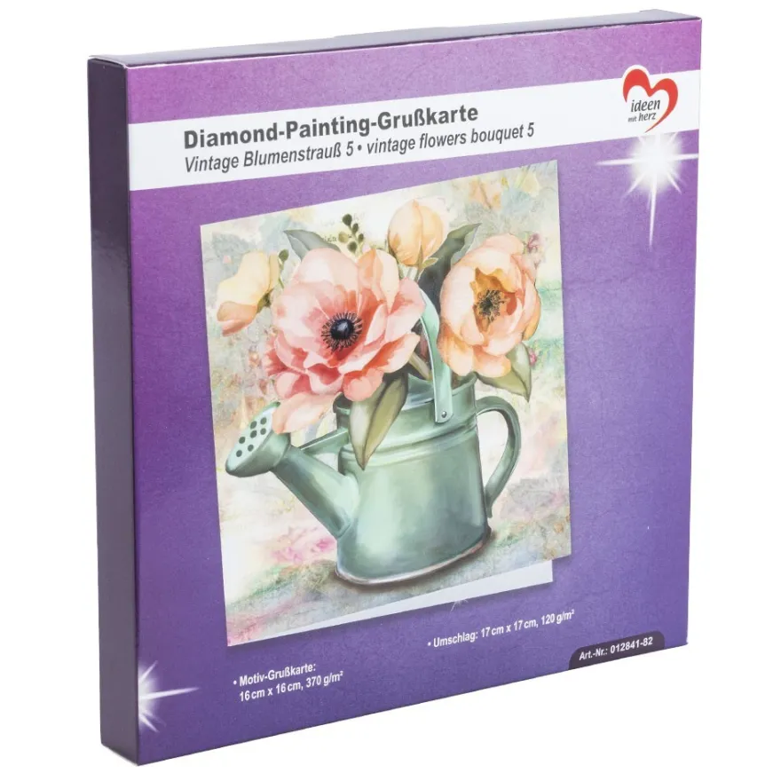 Diamond-Painting-Grußkarte, Vintage Blumenstrauß 5, 16cm x 16cm, inkl. Zubehör