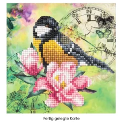Diamond-Painting-Grußkarte, Vogel & Blumen 2, 16cm x 16cm, inkl. Zubehör