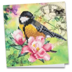 Diamond-Painting-Grußkarte, Vogel & Blumen 2, 16cm x 16cm, inkl. Zubehör