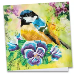 Diamond-Painting-Grußkarte, Vogel & Blumen 1, 16cm x 16cm, inkl. Zubehör