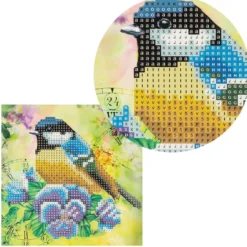 Diamond-Painting-Grußkarte, Vogel & Blumen 1, 16cm x 16cm, inkl. Zubehör
