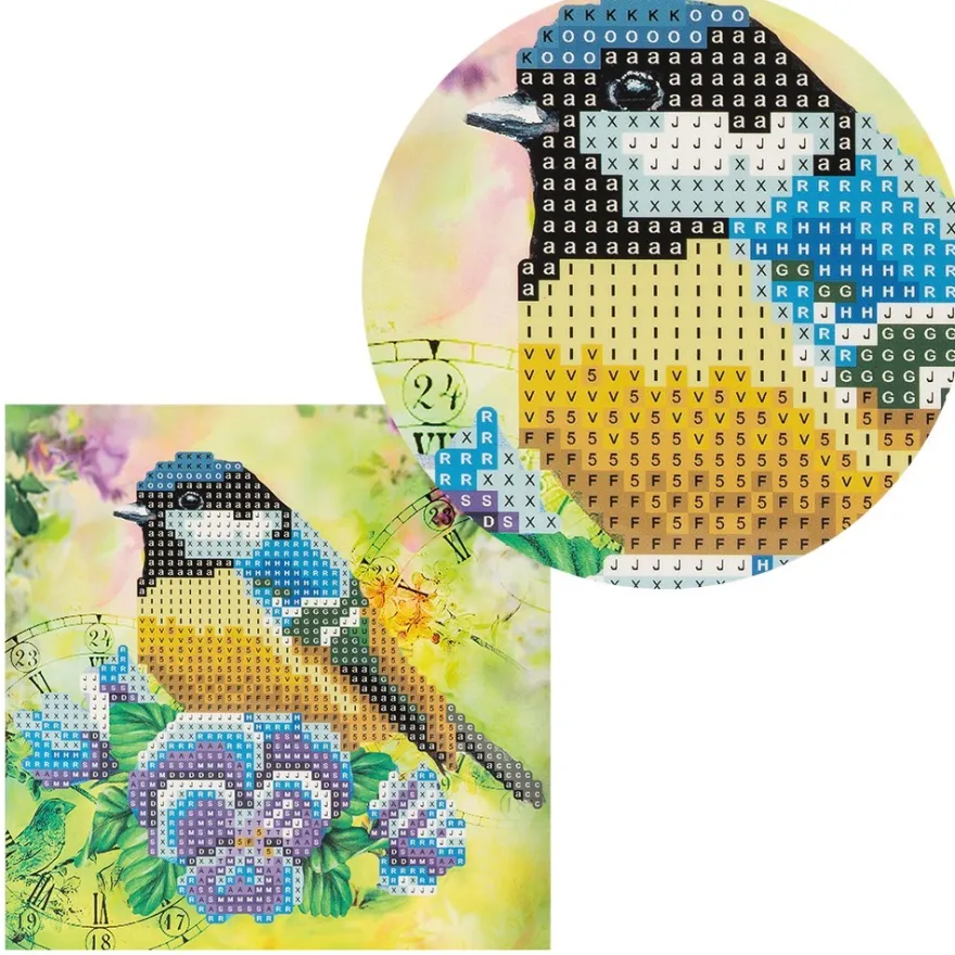 Diamond-Painting-Grußkarte, Vogel & Blumen 1, 16cm x 16cm, inkl. Zubehör