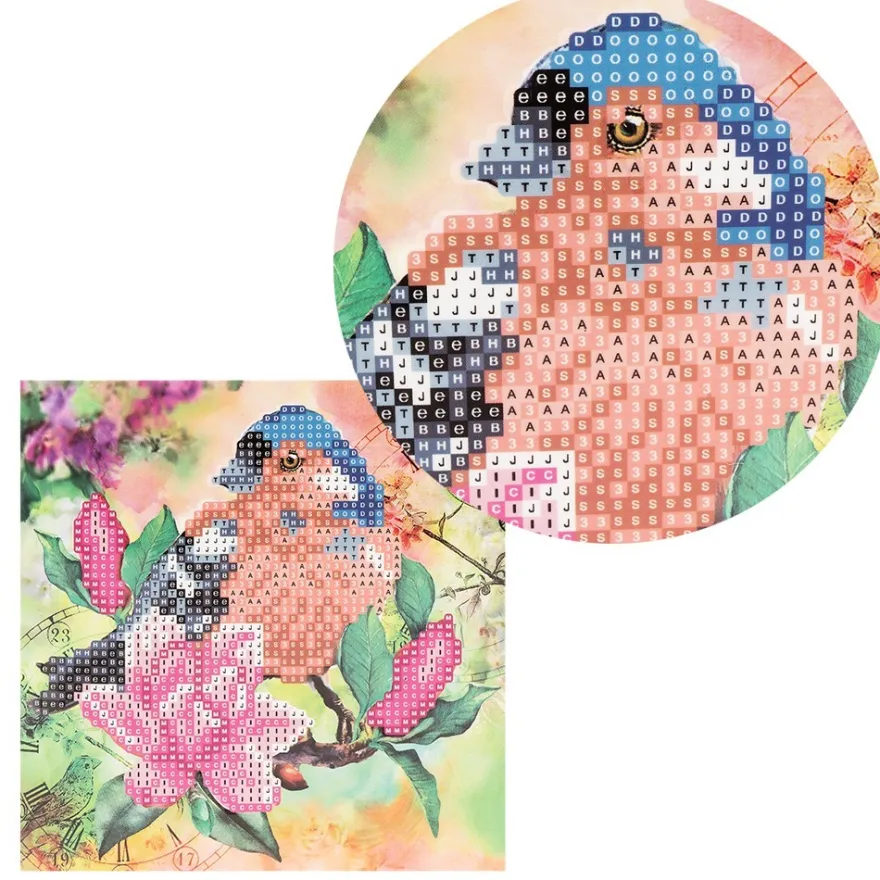 Diamond-Painting-Grußkarte, Vogel & Blumen 3, 16cm x 16cm, inkl. Zubehör