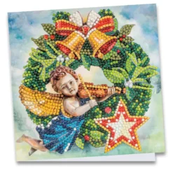 Diamond-Painting-Grußkarte, Weihnachtskranz mit Engel, 16cm x 16cm, inkl. Zubehör
