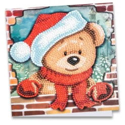 Diamond-Painting-Grußkarte, Weihnachtsteddy, 16cm x 16cm, inkl. Zubehör