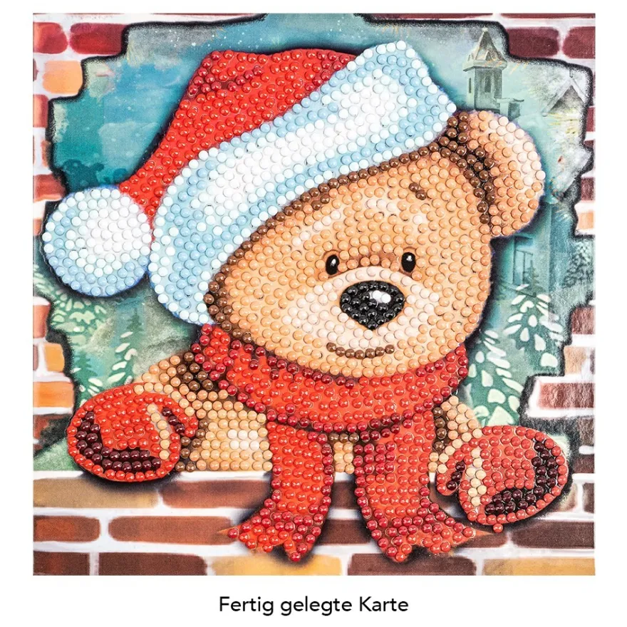 Diamond-Painting-Grußkarte, Weihnachtsteddy, 16cm x 16cm, inkl. Zubehör